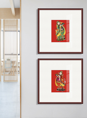 网红财神爷装饰画五路财神画像招财进宝中堂画客厅红色喜庆玄关画