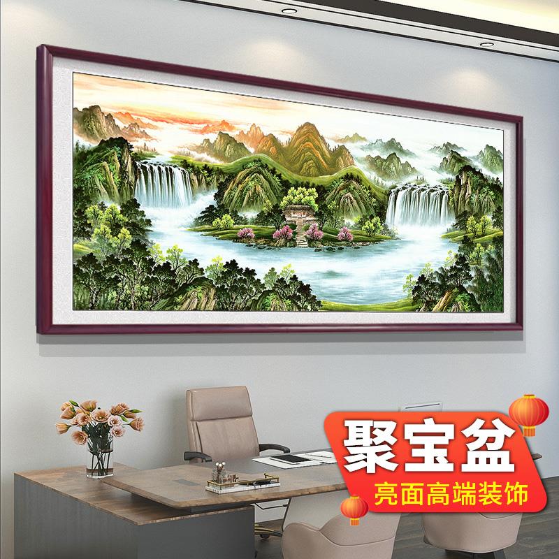 中式风格山水画客厅挂画聚宝盆风景国画装饰画办公室中堂背景墙风 - 图3