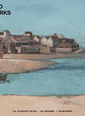 WEDWORKS中古海边风景清新浅蓝色油画画装饰画画饭厅客厅卧室玄关