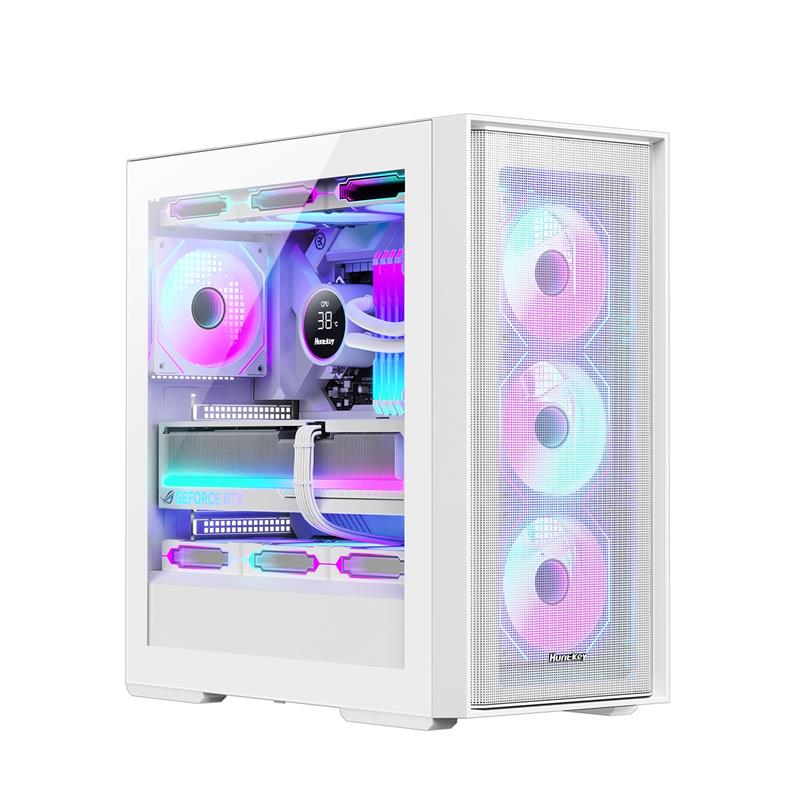 航嘉机箱GS680C/G63战戟电脑台式机侧透明白色海景房360水冷matx