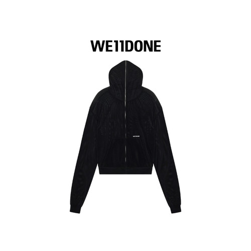WE11DONE男女同款刺绣全拉链网眼连帽衫 - 图0
