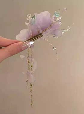 森系紫色花朵发夹超仙春季