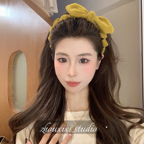 甜美丝绒蝴蝶结齿梳发箍女百搭外出时尚高颅顶发卡头箍头饰早秋款 - 图2