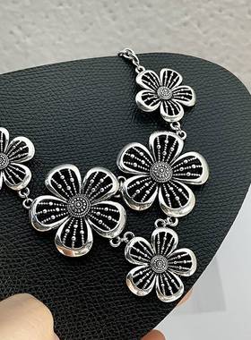 新中式复古颈链金属几何小众花卉花朵繁花项圈choker颈链项链