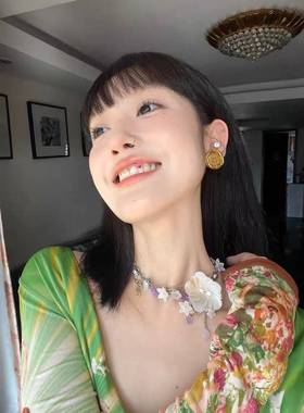 《紫桔梗》贝壳花形项链流苏水晶原创设计时髦个性