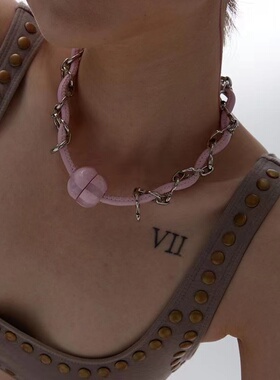 2022年粉皮绳拼接链项链choker原创欧美日韩小众手工