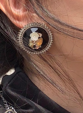 落日余晖珊瑚黑色猫眼石项链小众链条锁骨链轻奢气质耳环手链