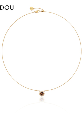 阿吉豆AJIDOU项链女款金色天然虎眼石吊坠新中式招财锁骨链短颈链