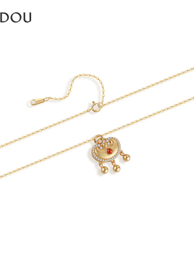 阿吉豆AJIDOU项链女金色S925银平安锁新中式吊坠短颈链女士锁骨链