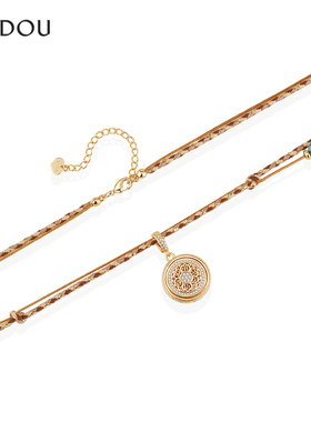 阿吉豆AJIDOU项链女款金色八宝罗盘吊坠轻奢配饰小众编织绳毛衣链