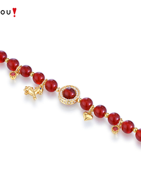 阿吉豆AJIDOU手串本命年马复古风红色女款爱心挂件精致感设计手链