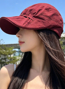 日系复古百搭速干褶皱宽檐帽子女款鸭舌帽显脸小个性遮阳帽前进帽