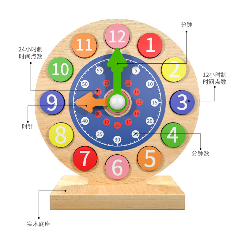 丹妮奇特木质钟表模型小学数学时钟教具儿童认识时间学习玩具 - 图0