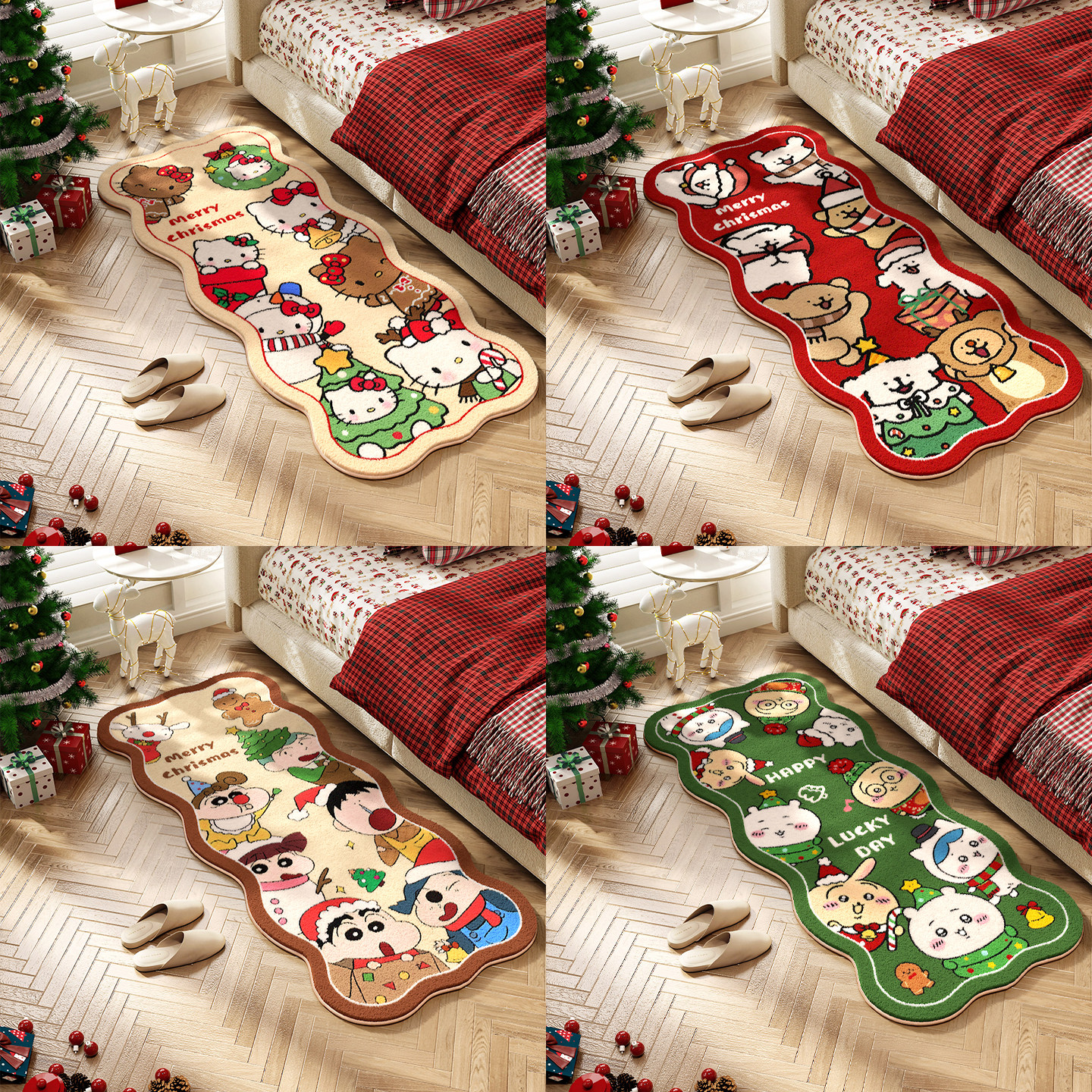 线条小狗可爱圣诞氛围感毛绒卧室床边地毯卡通卧室飘窗柔软防滑垫,淘宝优惠券,粉丝福利购,淘宝优惠卷
