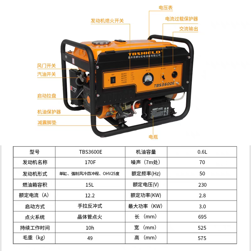 佳捷仕汽油发电机3600/3600E静音省油小型移动电源3KW电启动机组 - 图0