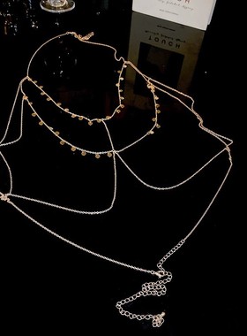 铜合金项链 辣妹身体链胸链欧美异域风夸张高级感锁骨链亮片纯欲