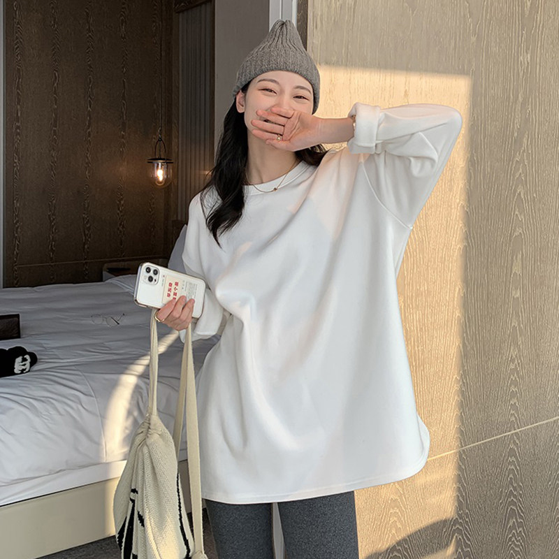 长袖t恤宽松打底衫2026新款女秋冬白色内搭加绒鲨鱼裤搭配的上衣,淘宝优惠券,粉丝福利购,淘宝优惠卷