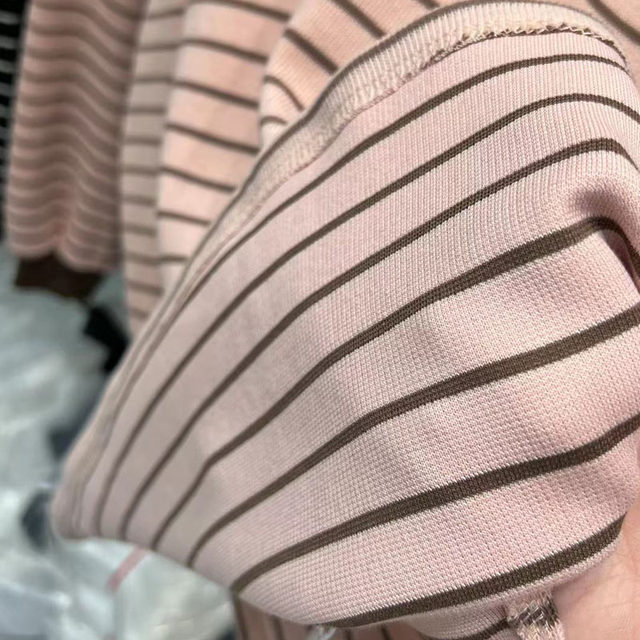 Striped pink bottoming shirt for women autumn and winter mid-length top