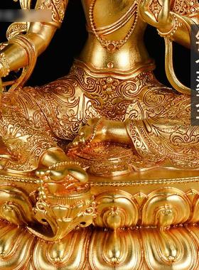 《绿度母》铜像铜全鎏金居家桌面用品《度母》摆件