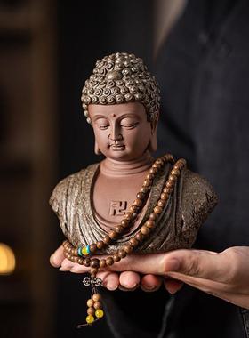 中式禅意陶瓷释迦摩尼半身像佛头家居玄关博古架装饰鱼缸佛像摆件