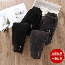 Children Cotton Pants Plus Cotton Thickened Warm Triple Boy Girl Winter Pants Light Core Suede Pants One Over Winter Tide