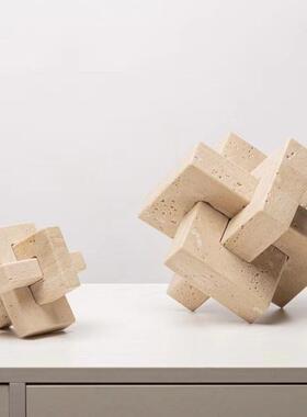 现代简单几何不对称大理石装饰品销售部样板间桌面黄色石灰华软装