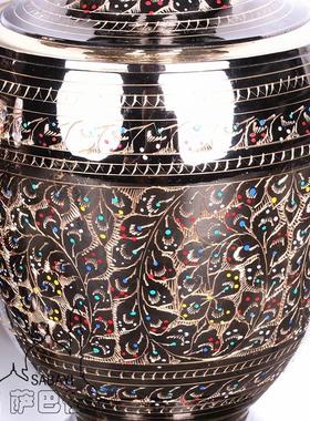 巴基斯坦铜器手工精雕彩点米尔花瓶复古金属铜花瓶中式家装摆设