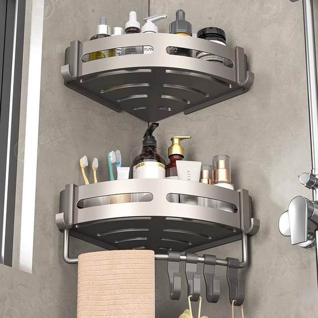 Kitchen triangle storage rack corner wall hanging corner space aluminum hole-free wall seasoning storage rack
