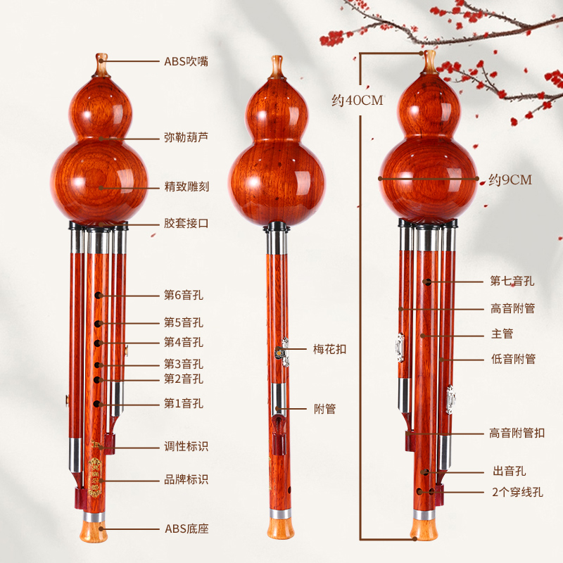 莫森葫芦丝民族乐器初学者儿童三音C调学生成人专业降B七孔紫竹-图2