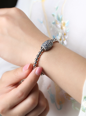 古法银手串龙头跑环龙年纯银手链