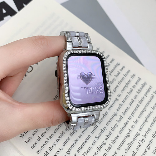 两全适用iwatch表带苹果手表s11表带applewatch10/9/8/7/6/5/se2代金属镶钻创意小香风40/41/42/45mm新款女生 - 图1