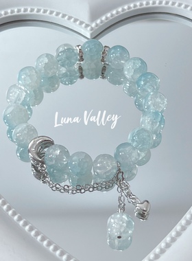 Luna Valley ｜水月洞天 原创琉璃珠串珠湖蓝水波bling清新手链