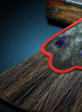 孔雀扇子尼泊尔手工贲巴壶五眼文巴扇净水瓶藏传吉祥草羽毛扇