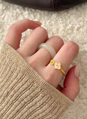 新中式四叶花仿玉髓戒指小众设计