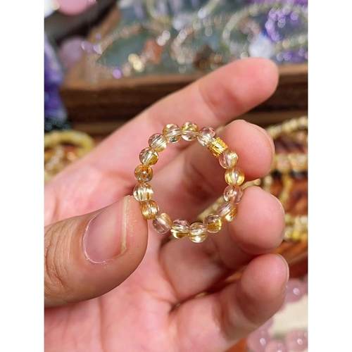 仿金发晶转运珠戒指女小众设计轻奢高级感串珠弹力绳食指戒新中式 - 图3