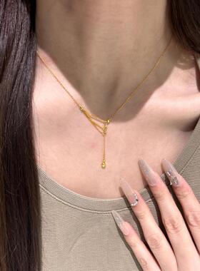 S925银法式细闪Y形流苏水滴项链