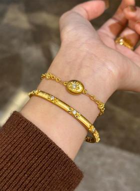 中古金色太阳花仿锆石手镯风复古