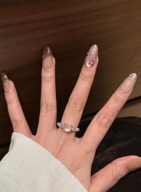 韩式清冷感仿玉髓蛋面戒指女指环