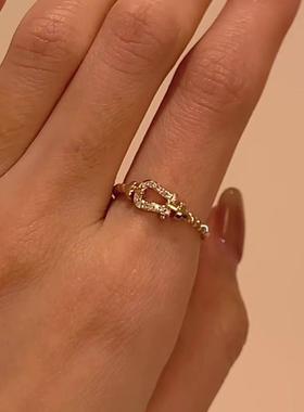 设计款中古金色马蹄扣戒指女开口