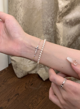 S925银彩虹糖十字架手链轻奢小众