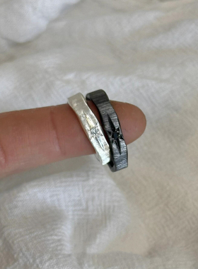 黑白拉丝芒星戒指女小众设计轻奢