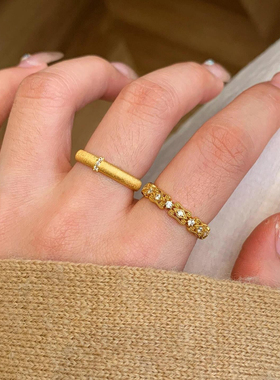 中古vintage金色拉丝戒指女小众