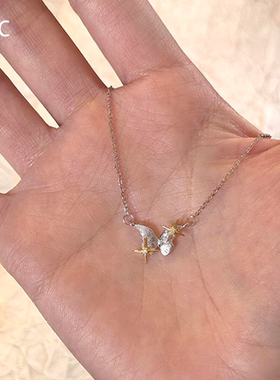 设计感超闪拉丝吊坠蝴蝶项链女款