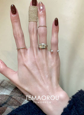 新中式叠戴椭圆宽口银色戒指小众