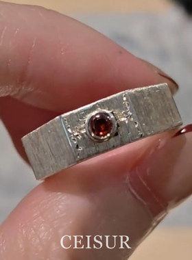 中古vintage方形红色戒指女精致