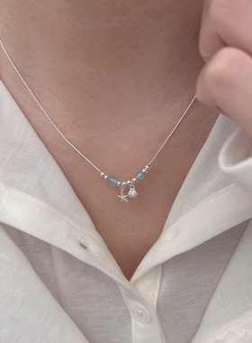蓝色海洋仿贝壳项链女清冷感时尚