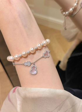 爆闪圆球珍珠手链女轻奢小众精致