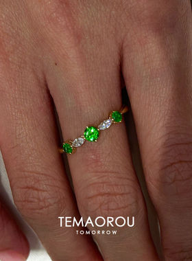 新中式中古风细款祖母绿马眼钻戒