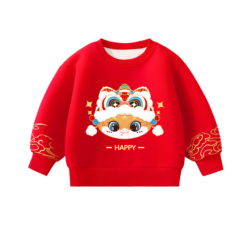 拉夏贝尔儿童拜年服宝宝红色加绒唐装卫衣男女童新年喜庆周岁衣服,淘宝优惠券,粉丝福利购,淘宝优惠卷