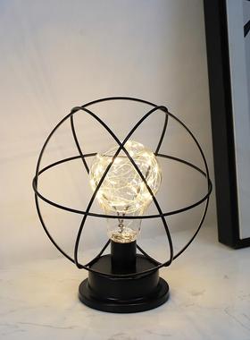 ins铁艺网红创意台灯卧室床头桌面摆件少女房间装饰品出租屋改造